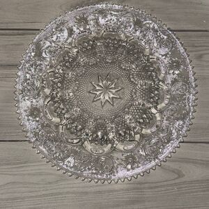 vintage Duncan & Miller clear glass deviled egg server in the "Sandwich" pattern